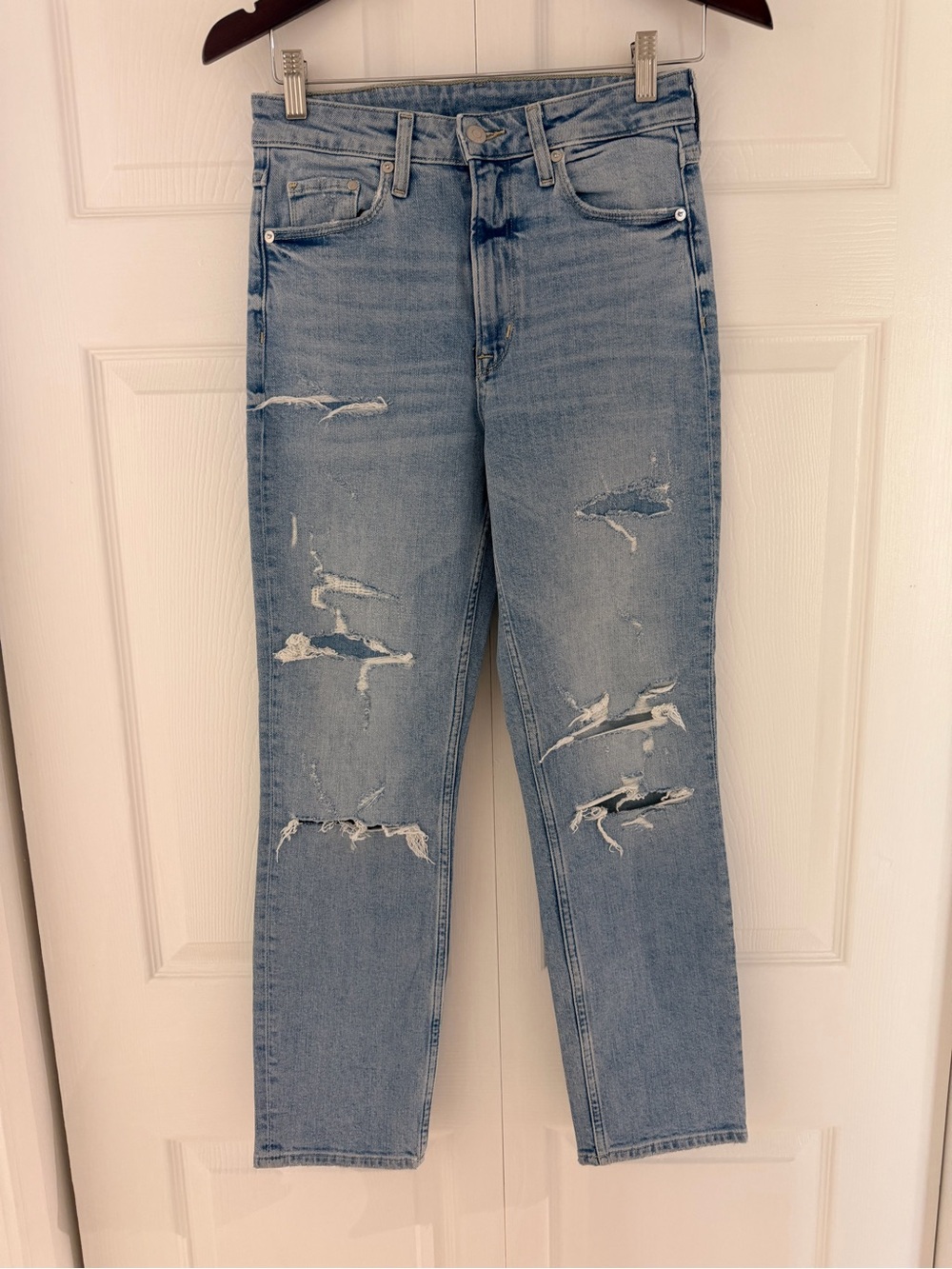 &Denim Womenβs Distressed Vintage Slim High Waist Straight Leg Jeans Size 4
